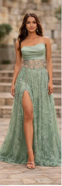 Robe femme vert sauge brodée